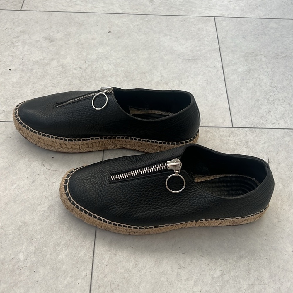 Alexander Wang Black Leather Espadrille Slip-On with Front Zipper - Picture 3 of 6